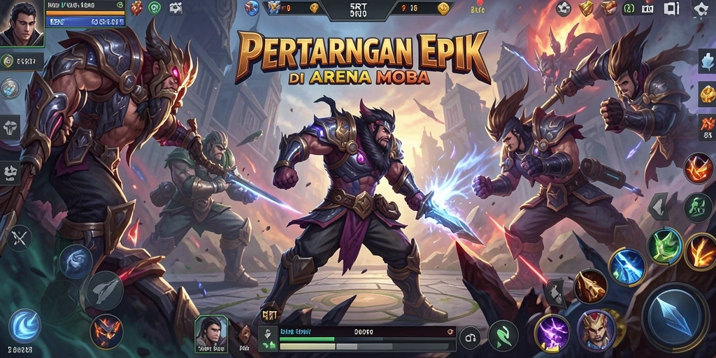 Screenshot utama 5RT menampilkan aksi seru di arena pertempuran MOBA.