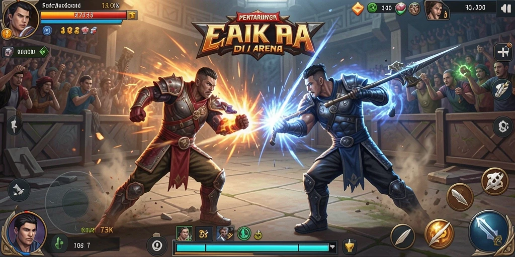 Tampilan gameplay 73K dengan karakter bertarung yang menampilkan aksi seru.