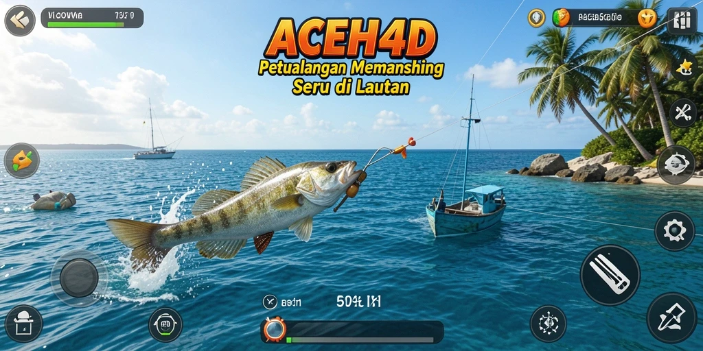 Tampilan gameplay ACEH4D yang menakjubkan dengan aksi memancing seru.