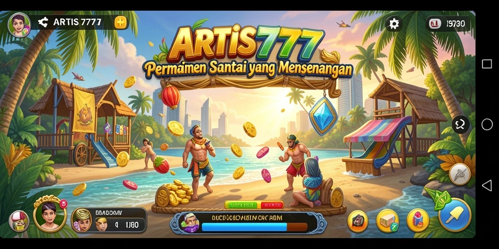 Screenshot utama ARTIS777 menampilkan gameplay penuh warna dan tantangan seru.