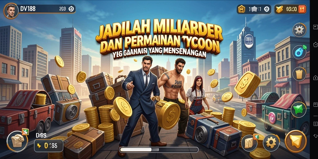 Screenshot gameplay dari DV188 yang menampilkan manajemen bisnis seru.