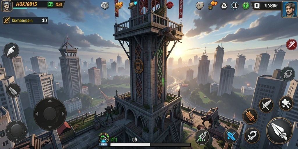 Screenshot HOKI8815 menampilkan aksi menara yang menghancurkan musuh dalam gameplay Tower Defense.