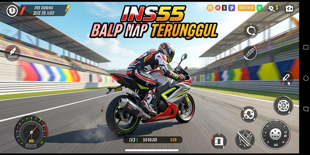 Tampilan gameplay INS55 yang menegangkan saat balapan motor di trek menantang.
