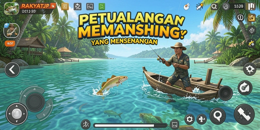 Tampilan gameplay RAKYATJP dengan aksi memancing yang seru.