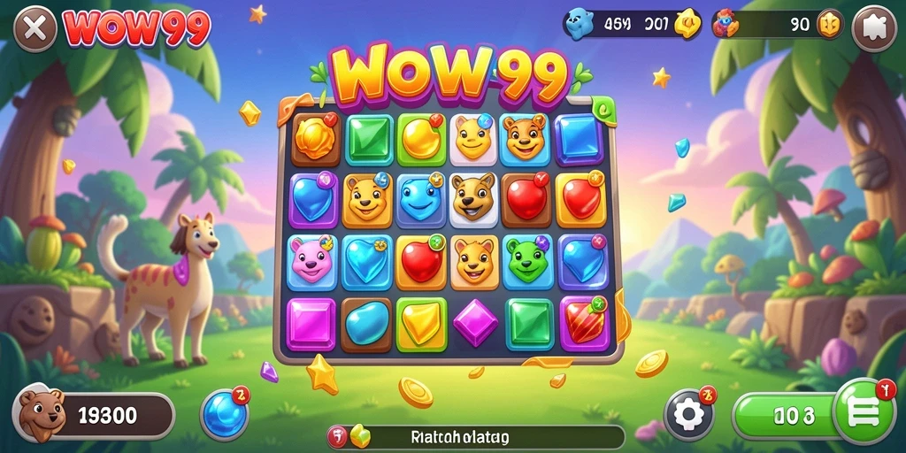 Tampilan gameplay menarik dari WOW99 saat mencocokkan permata.